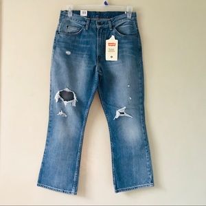 Levi 517 High Rise Bootcut Cropped Distressed Jean